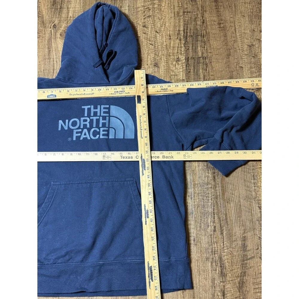 North Face Hoodie Mens Medium Blue Spell Out Fleece Hooded Pullover Sweatshirt